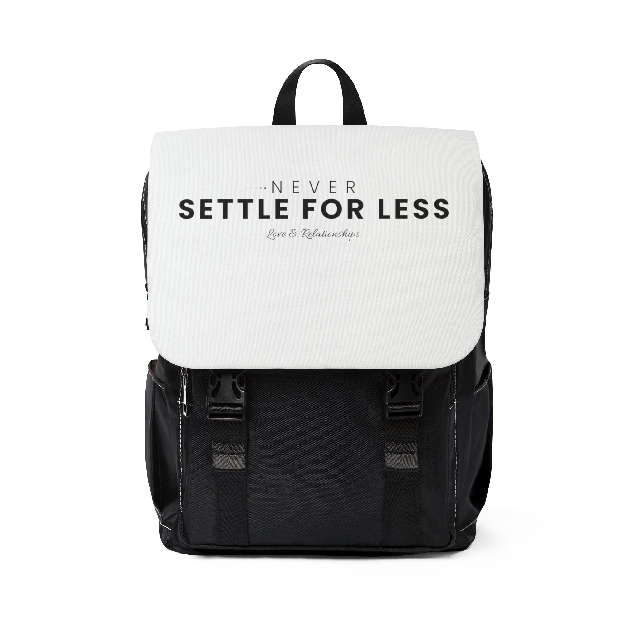 Never Settle For Less White Casual Shoulder Backpack