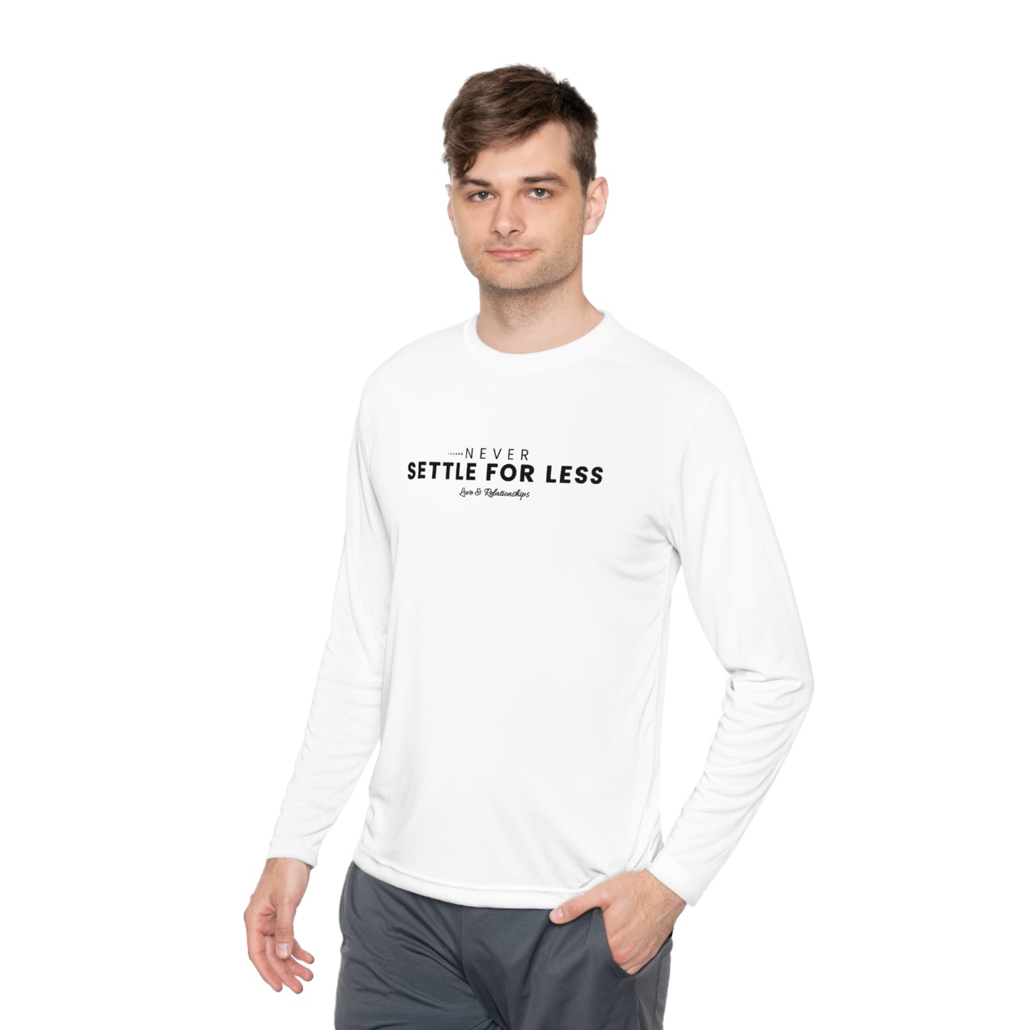 Men's Never Settle For Less White Long Sleeve Tee