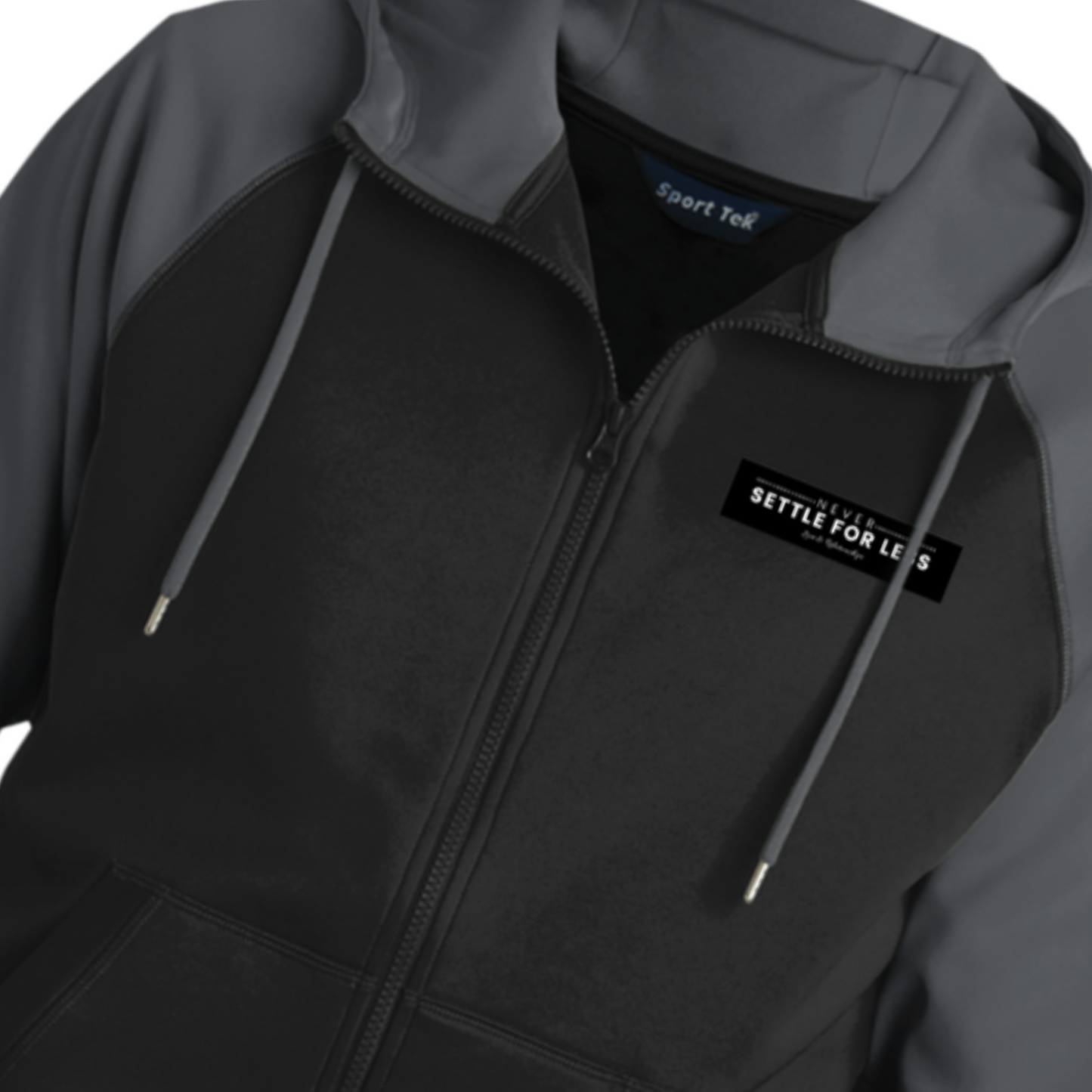 Men's Never Settle For Less Black Full-Zip Hooded Jacket