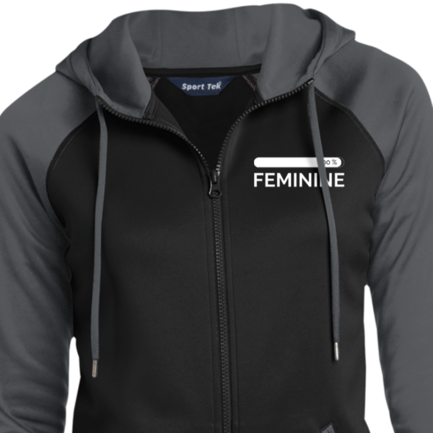 Woman's Feminine Black Full-Zip Hooded Jacket