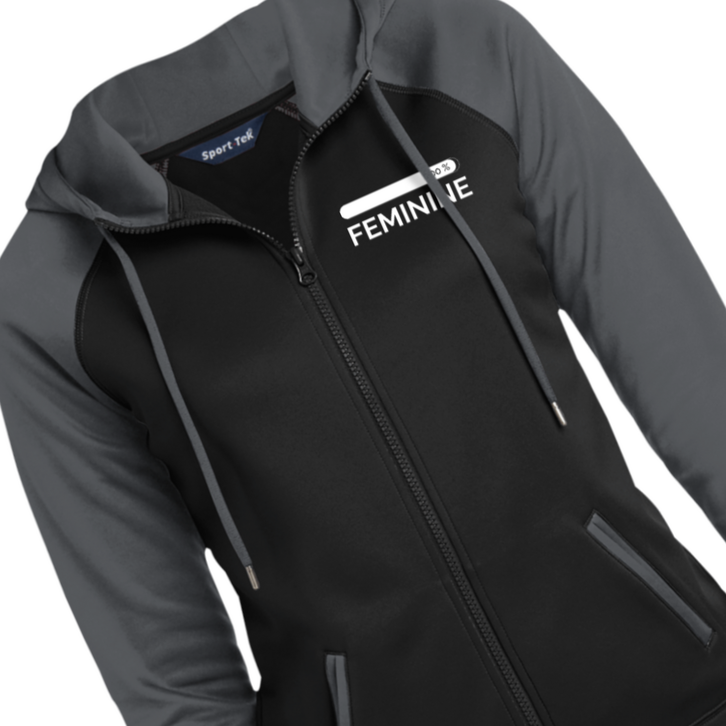 Woman's Feminine Black Full-Zip Hooded Jacket