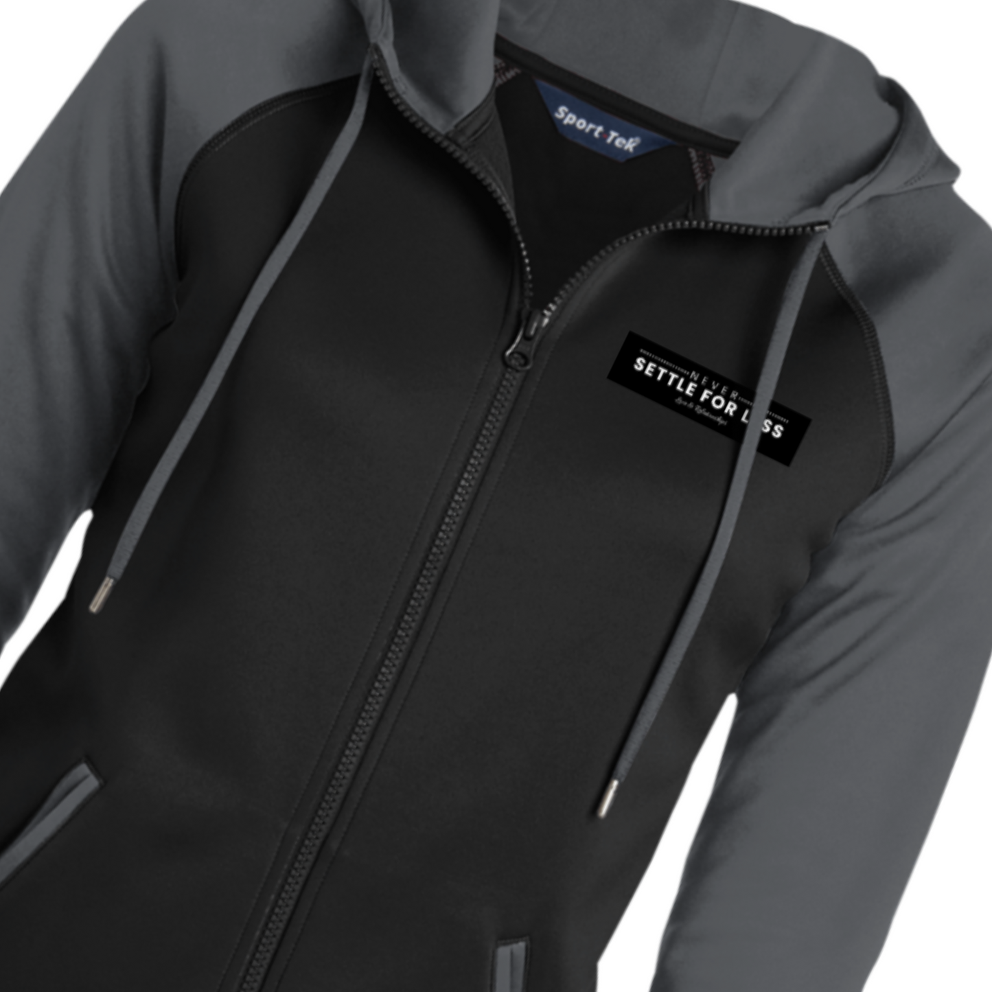 Never Settle For Less Black Full-Zip Hooded Jacket