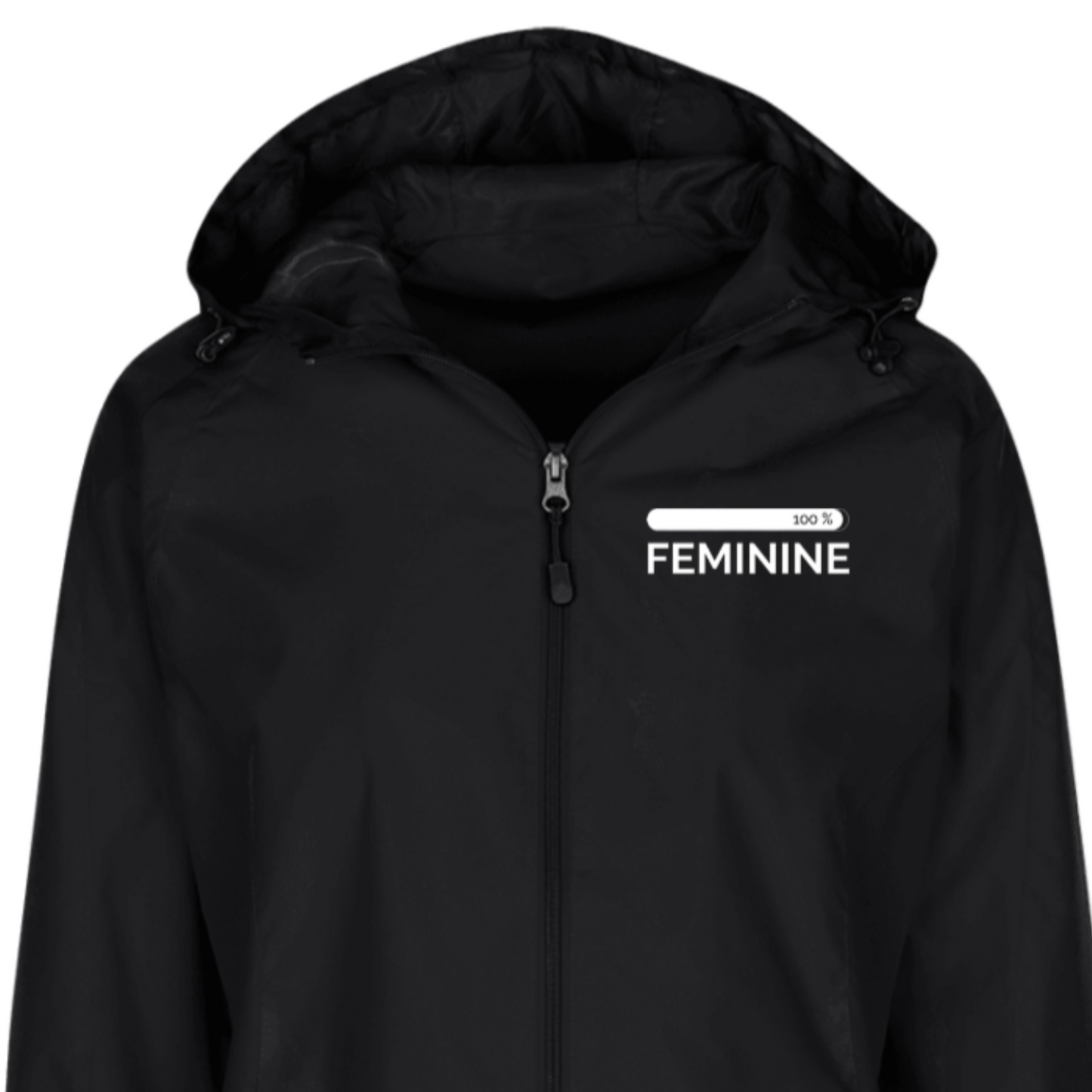 Woman's Feminine Black Hooded Windbreaker