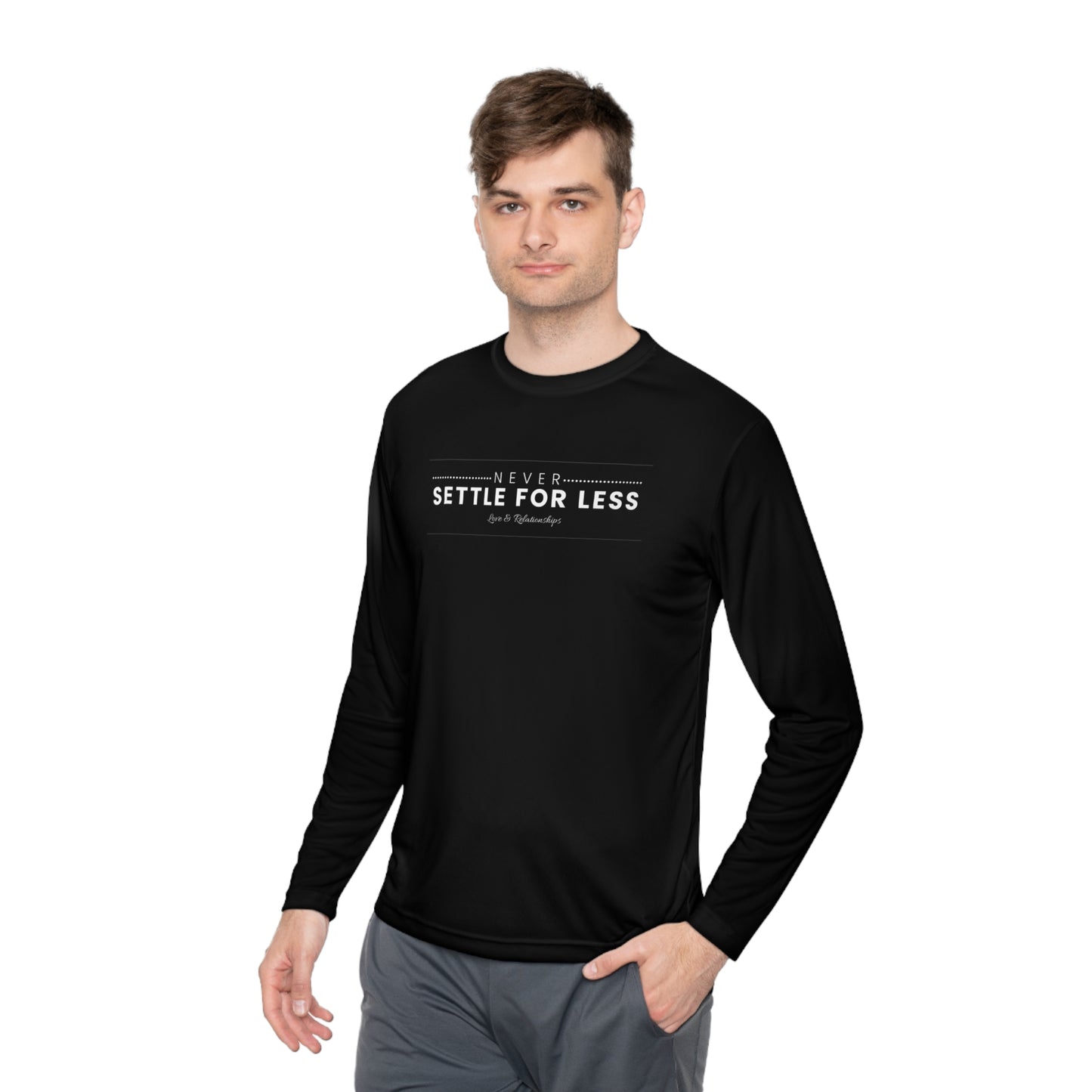 Men's Never Settle For Less Black Long Sleeve Tee