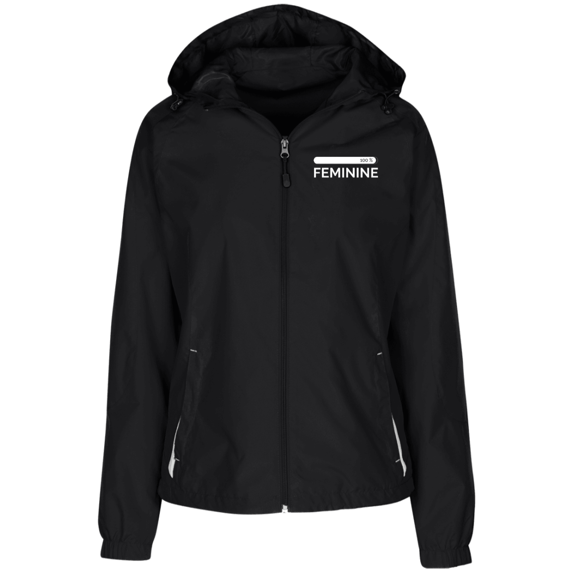 Woman's Feminine Black Hooded Windbreaker