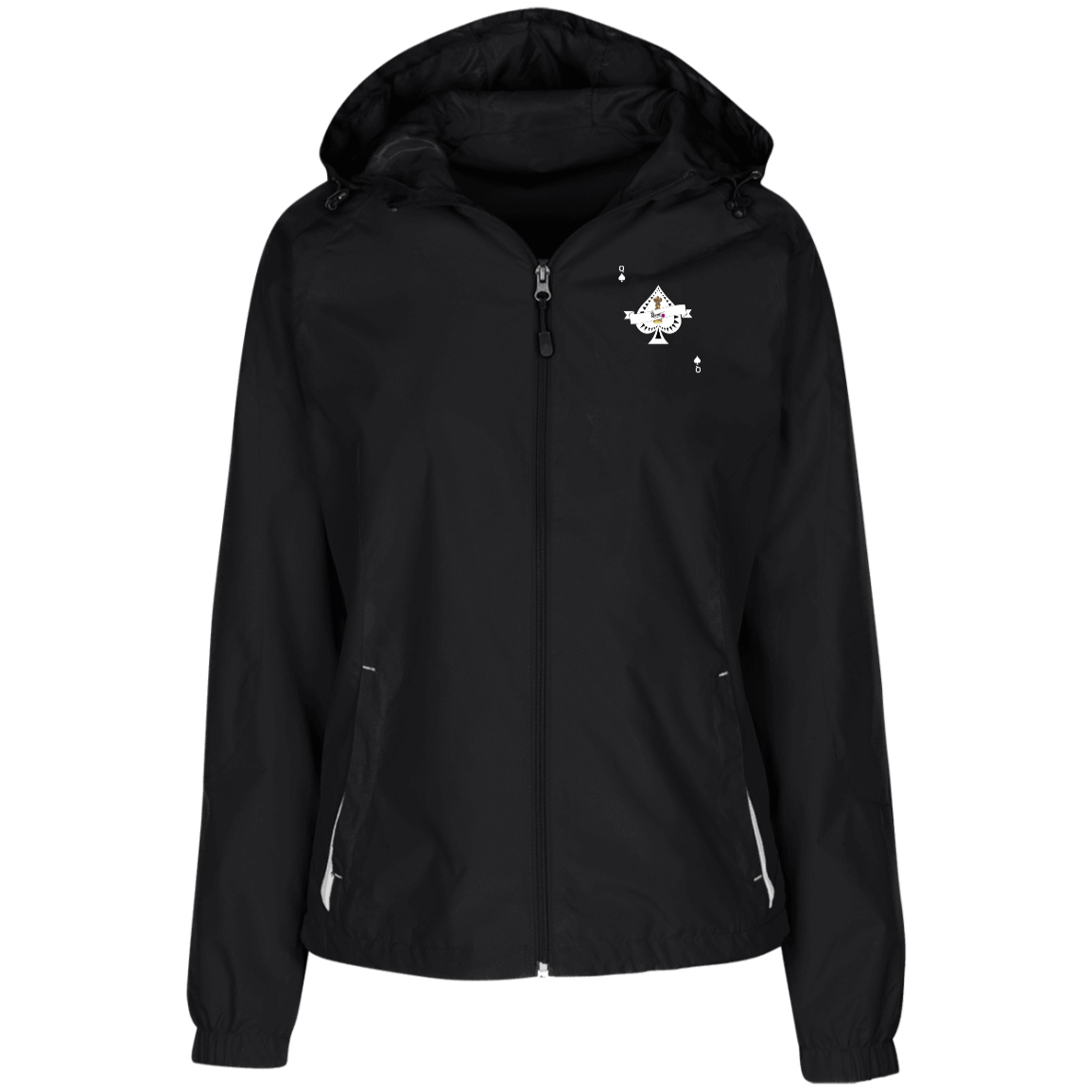 Woman's Ace King Black Hooded Windbreaker