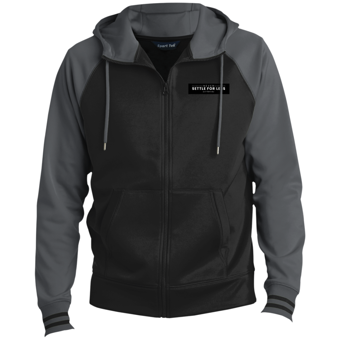 Men's Never Settle For Less Black Full-Zip Hooded Jacket