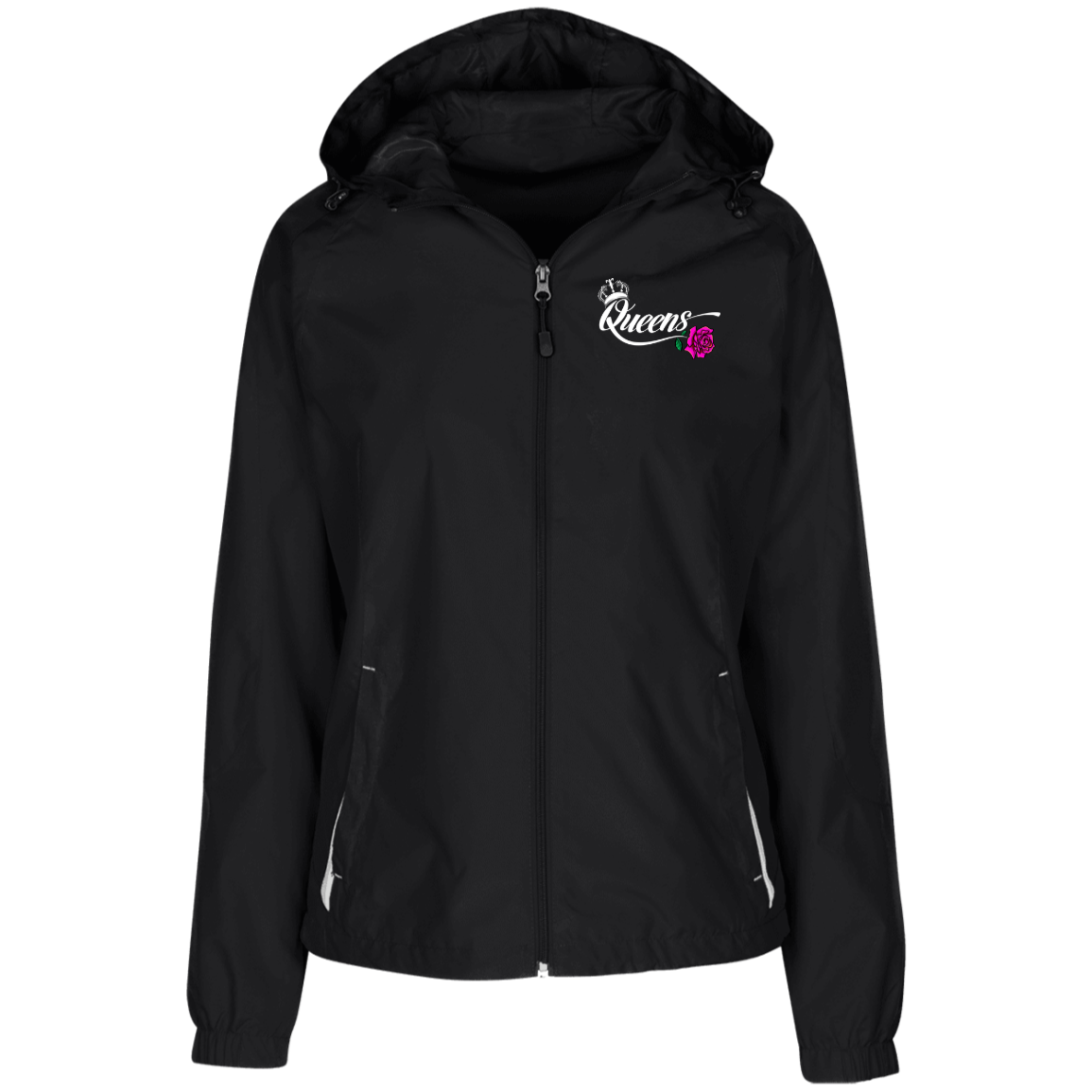 Woman's Queen Black Hooded Windbreaker