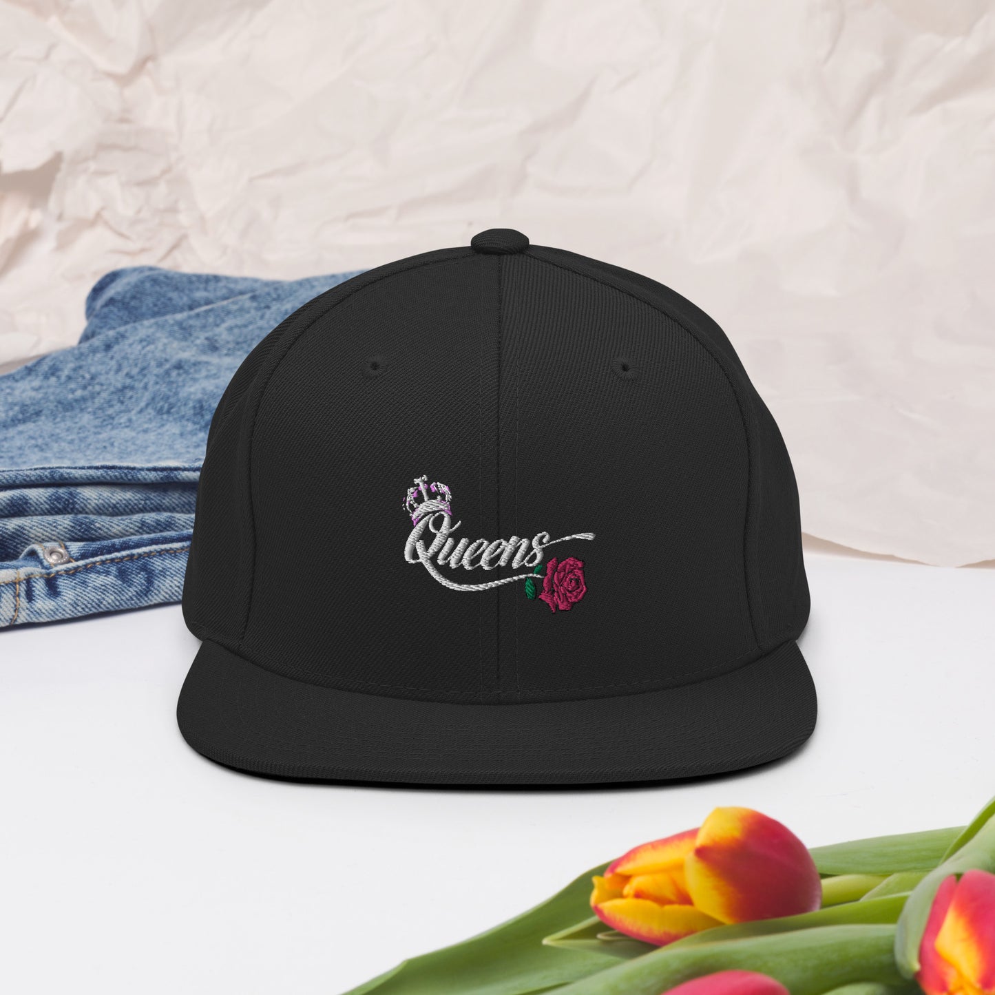 Woman's Queen Black Snapback Hat